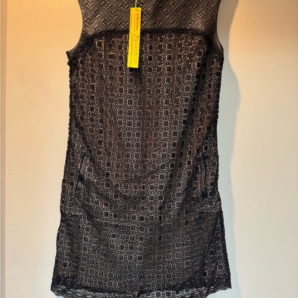 Catherine Malandrino Black lamb leather / laced Textured pocket  Dress
